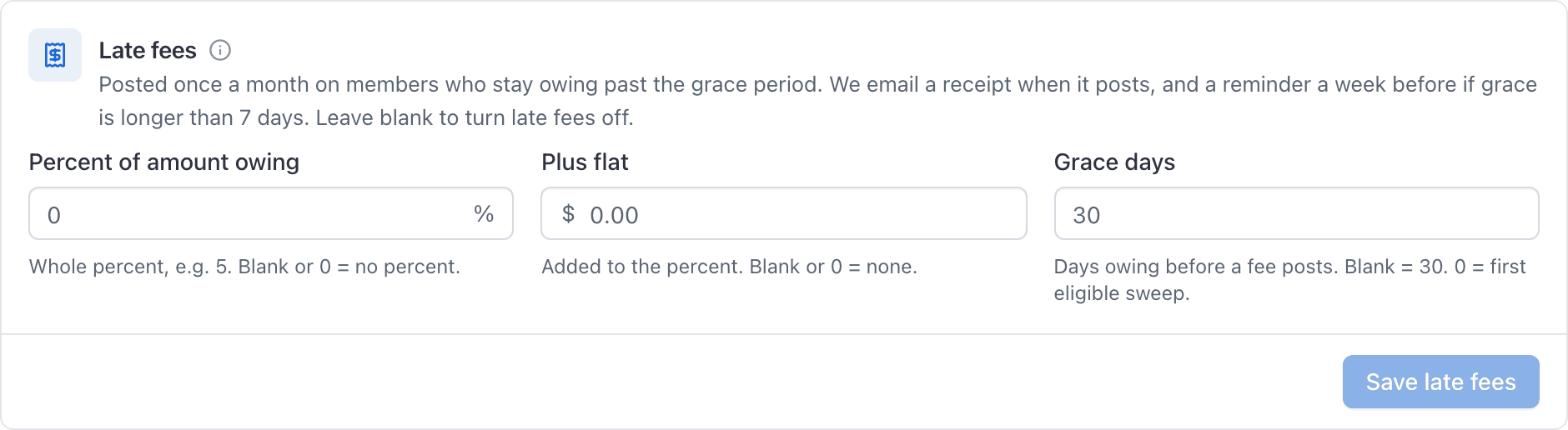 Late fees on an overdue account balance