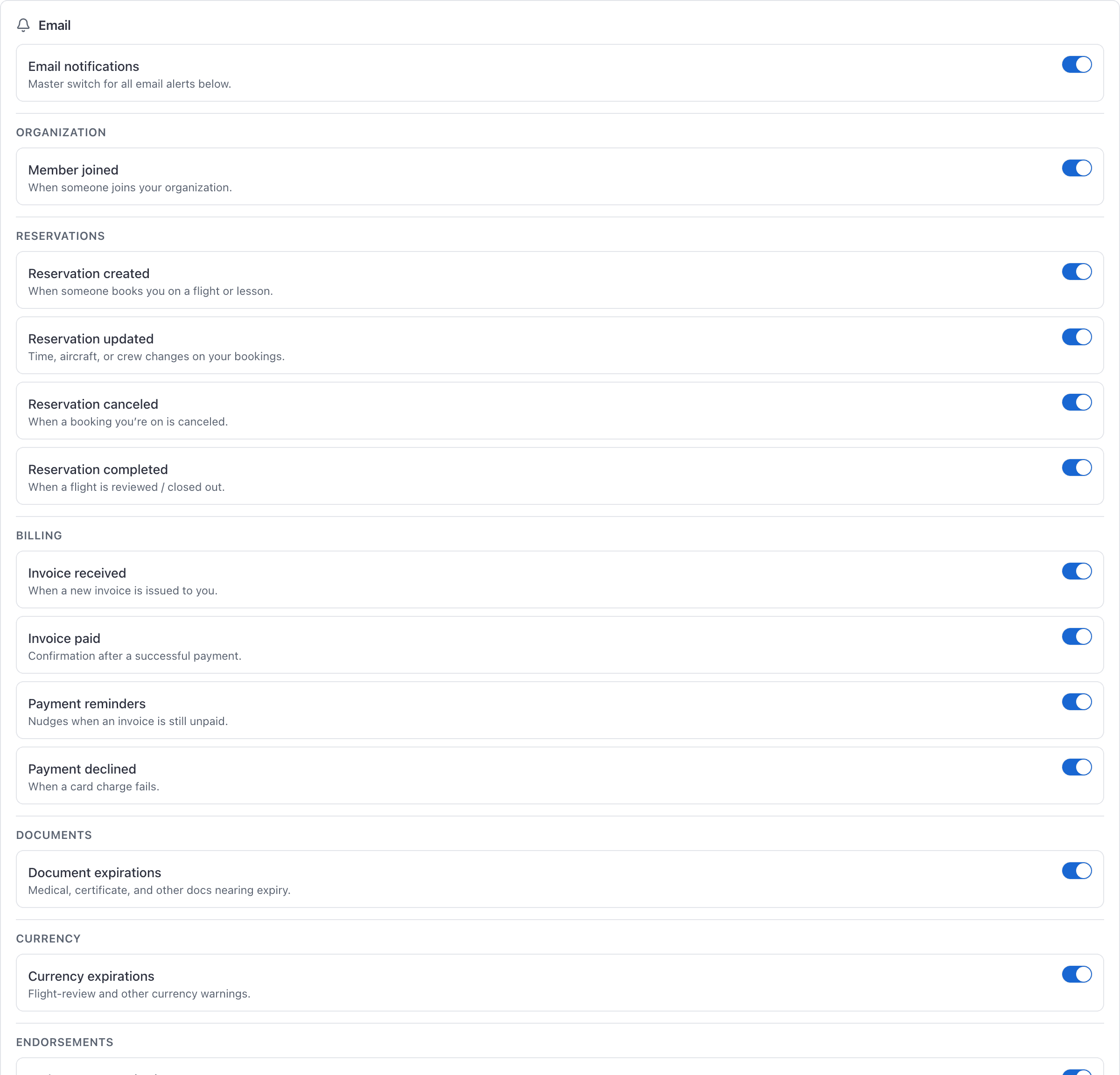 Notification preferences, Maintenance