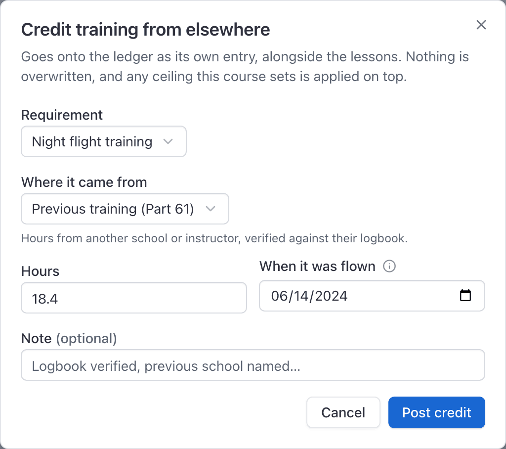Add credit dialog