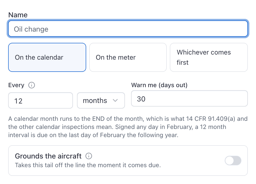 A calendar interval, counted in days, weeks or calendar months