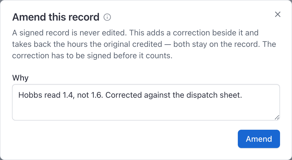 Amend dialog