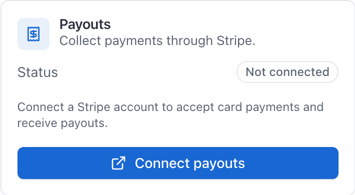 Settings, Billing, Payouts card