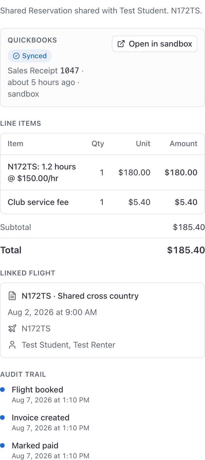 Invoice detail panel