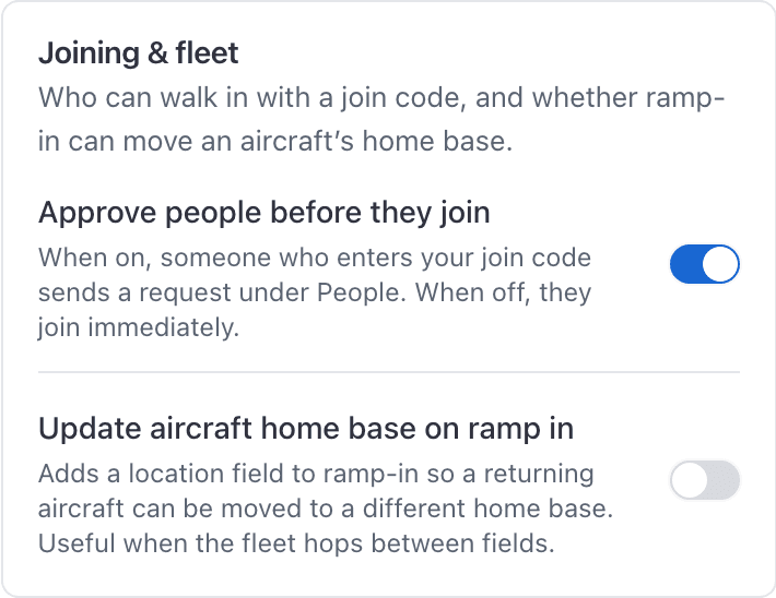 Joining and fleet settings