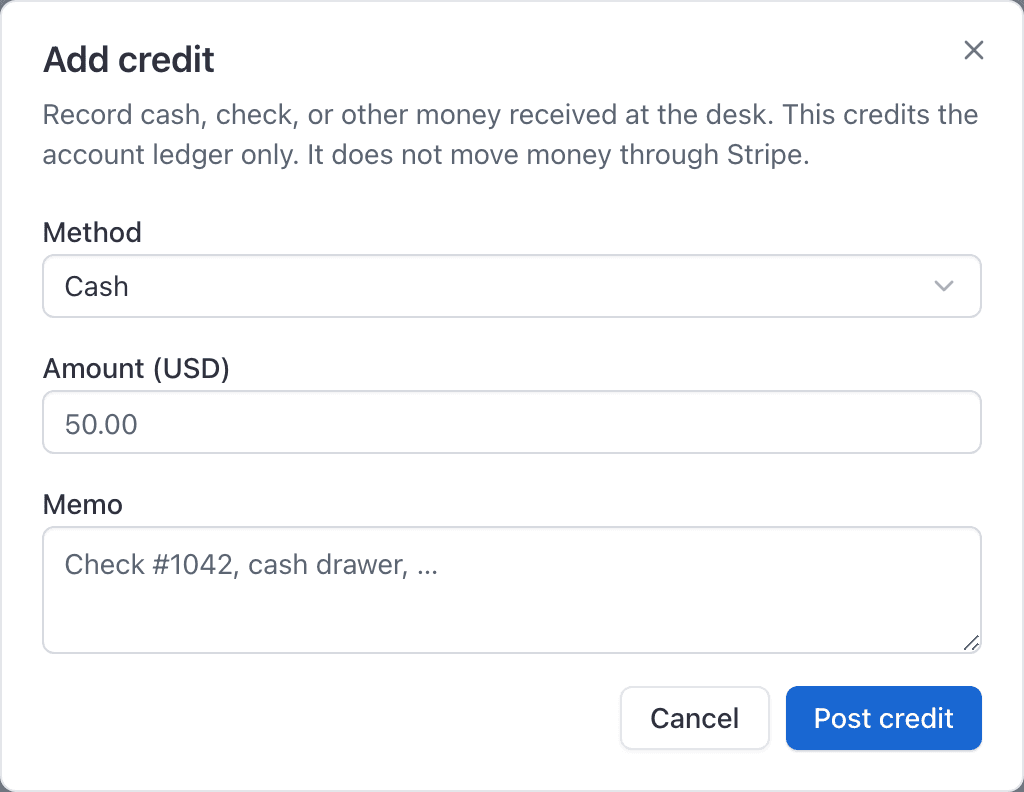Add credit dialog