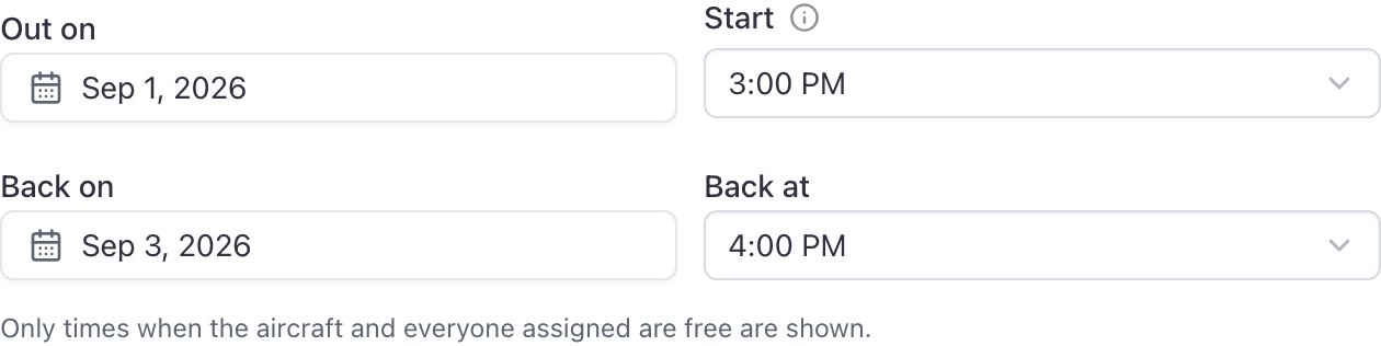 Booking form with multi-day on