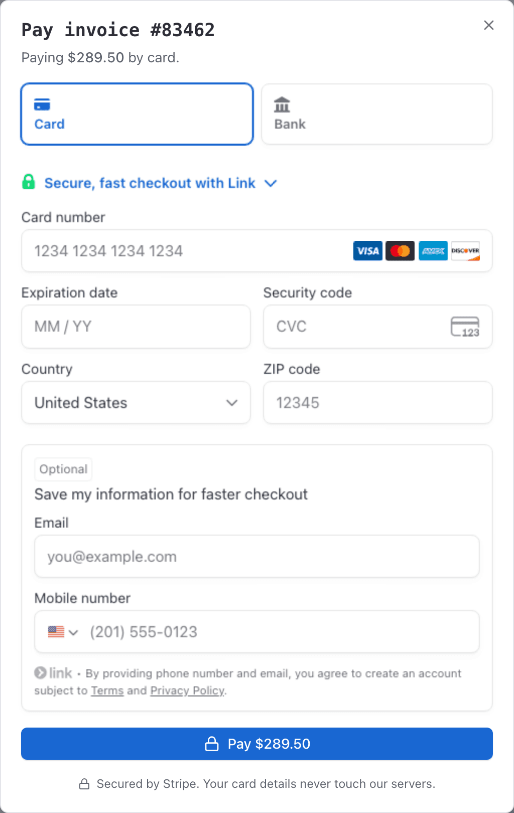 Pay invoice dialog