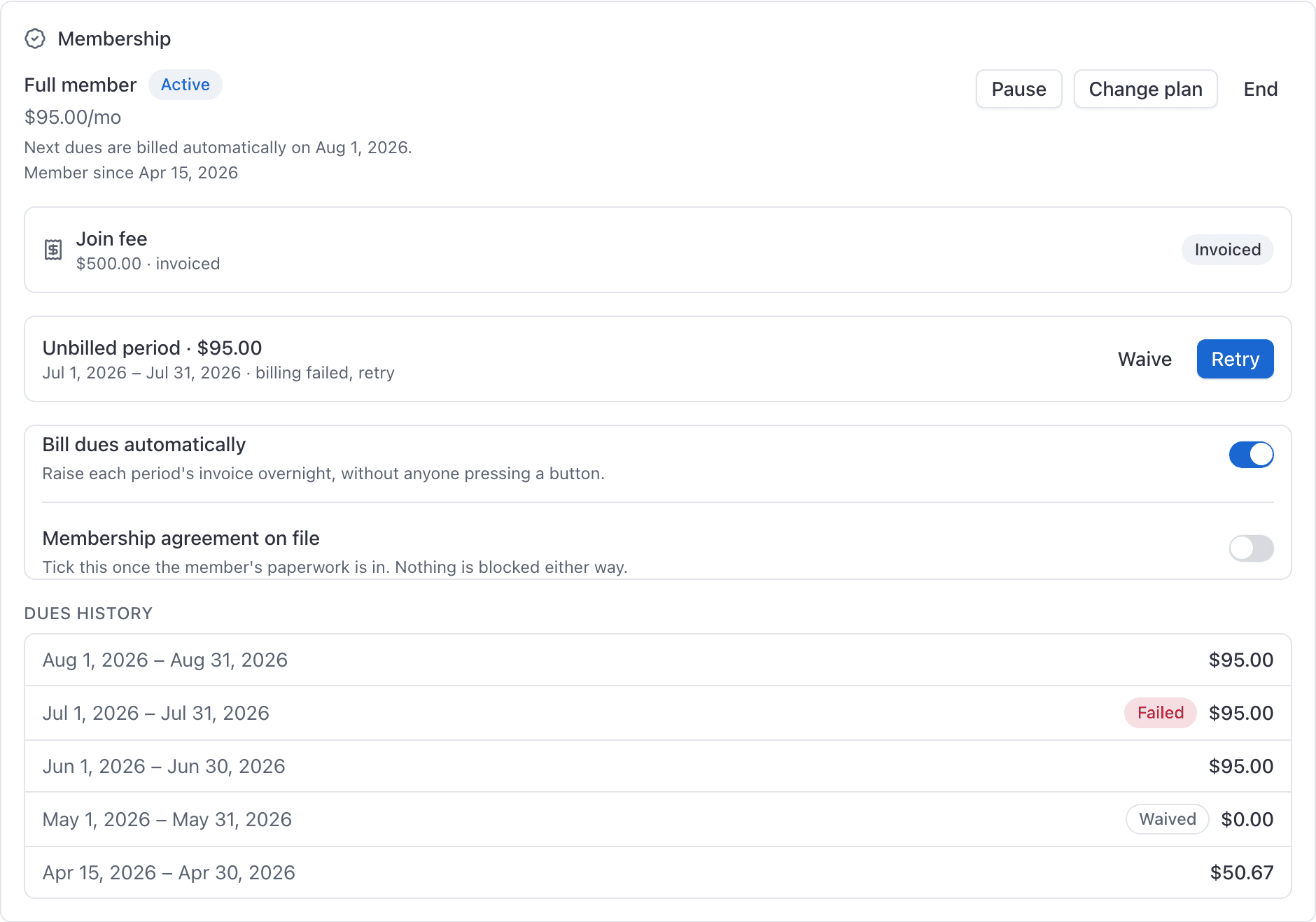 Person record, Billing tab