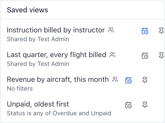 Reports, Saved views popover