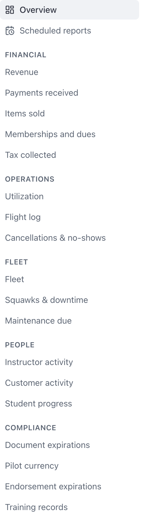 Reports, left rail