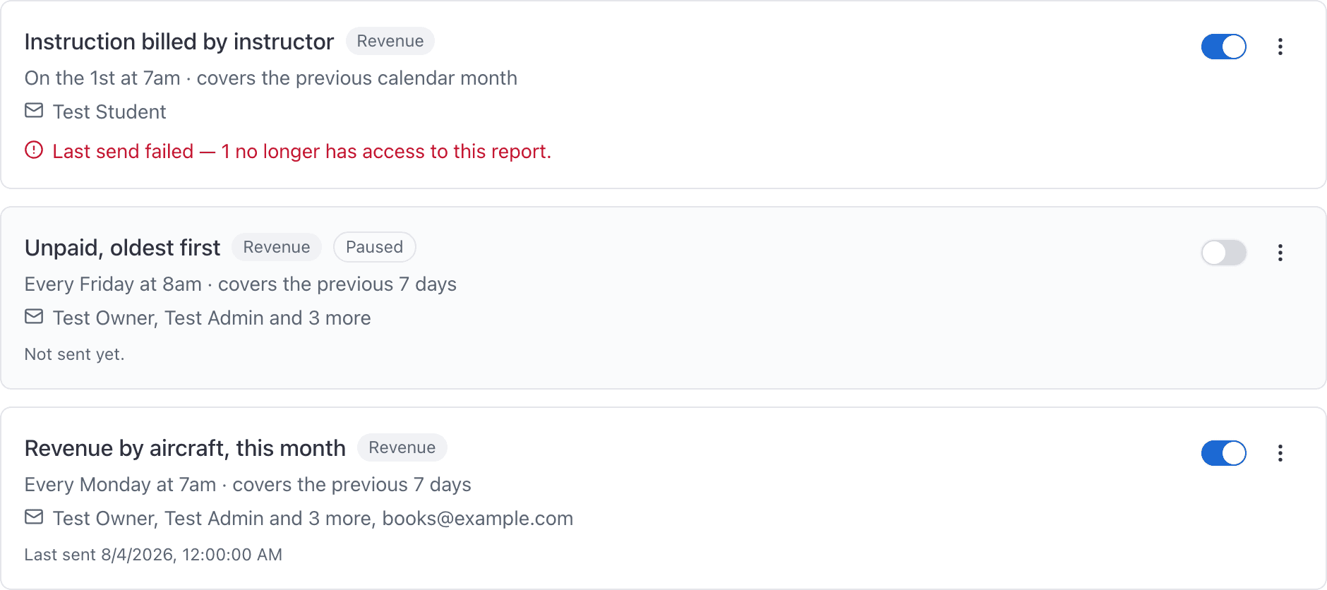 Reports, Scheduled reports