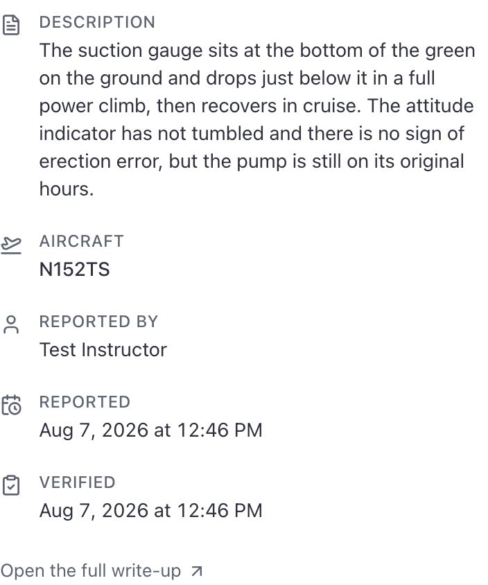 Squawk detail panel