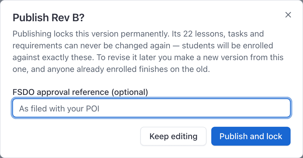Publish confirmation dialog