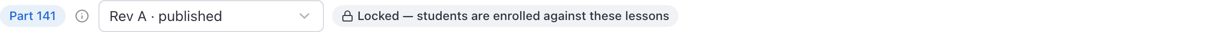 Course header, locked badge and version dropdown
