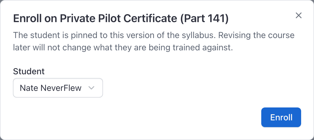 Enroll a student dialog