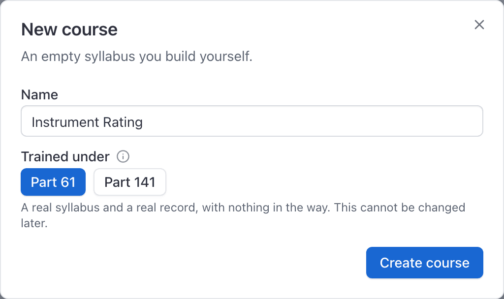 New course dialog